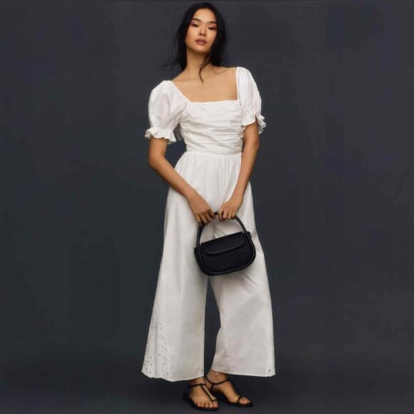 NWT En Saison Emma Eyelet Jumpsuit, White, Size Small - Picture 1 of 8
